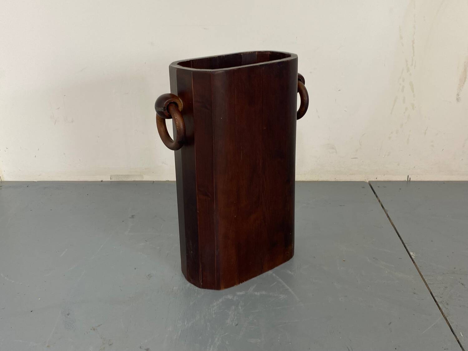 Mid-Century Modernist Italian Walnut Wooden Umbrella Stand, 1950s