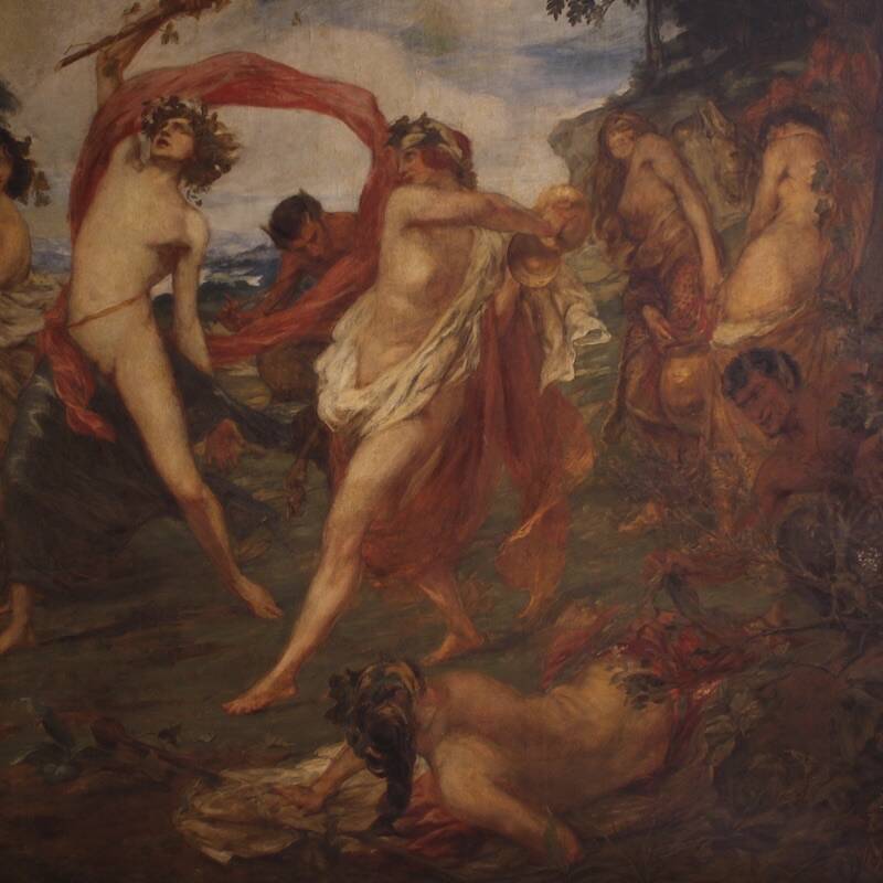 Mythological painting signed Vera Willoughby and dated 1911, Bacchanal
