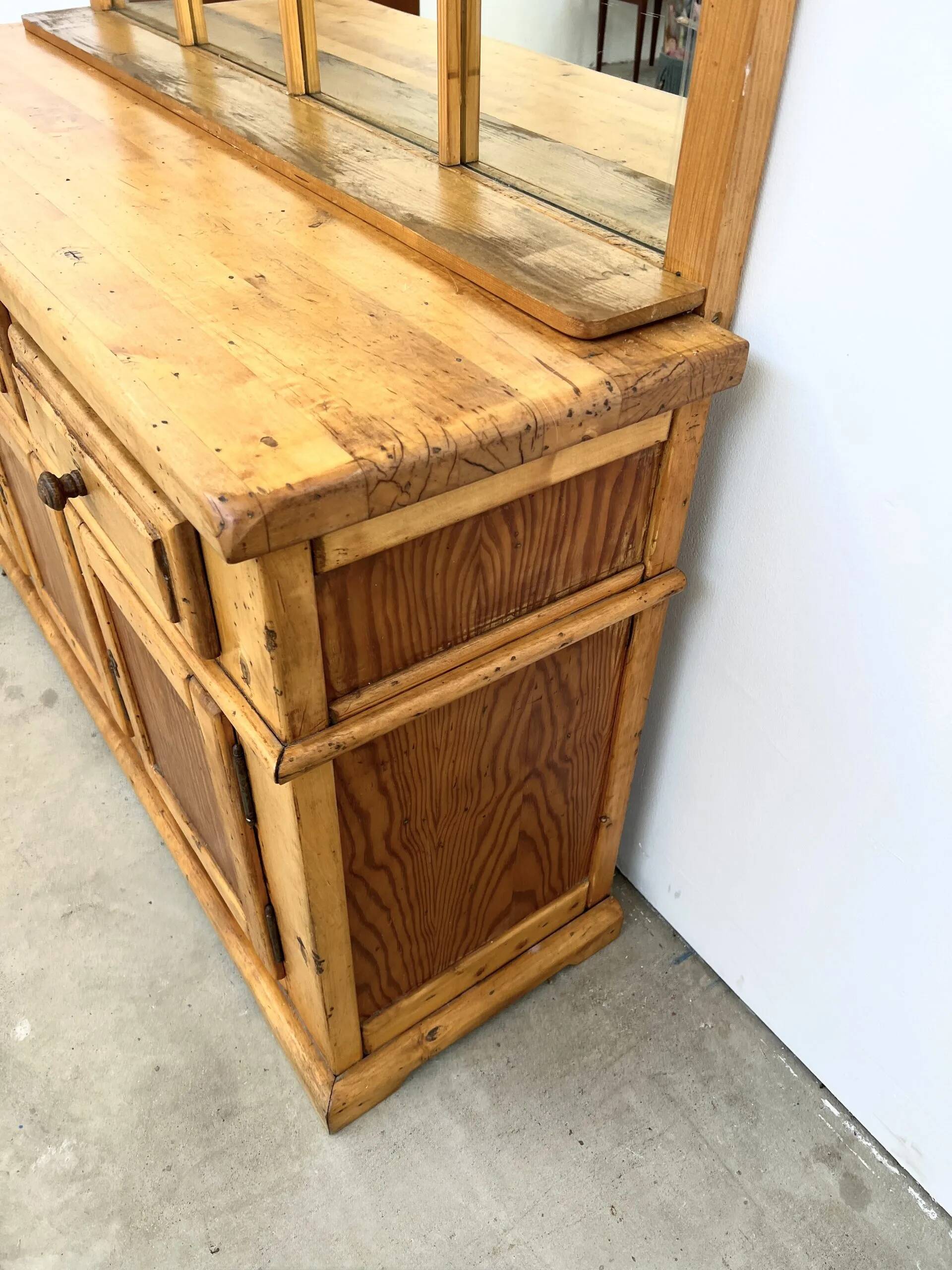 Buffet & Mirror XXL "Workshop Spirit" Set – Patinated Pine