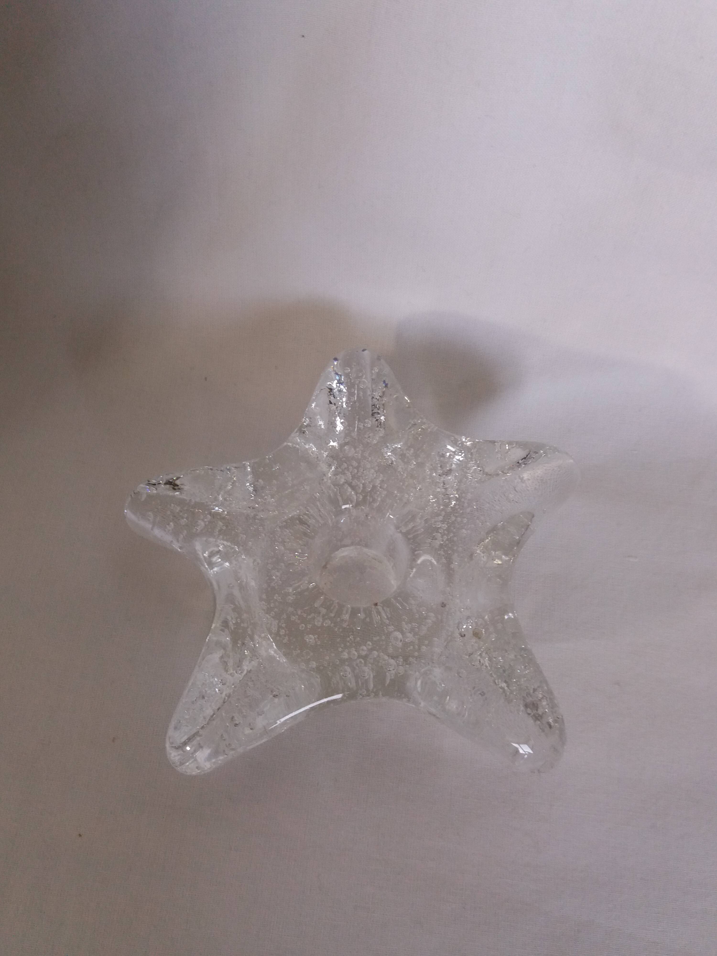 Star candle holder in glass or bubbled crystal, Biot style