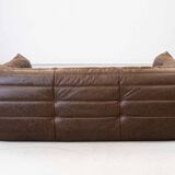 Vintage two-seater Togo sofa with arms in brown leather by Michel Ducaroy for Ligne Roset, 1970s