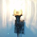 Metal wall lamp and amber glass vintage
