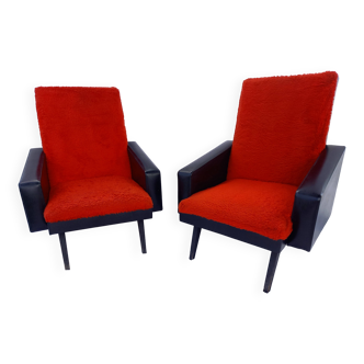 Fauteuils Rockabilly années 60 rouge et noir