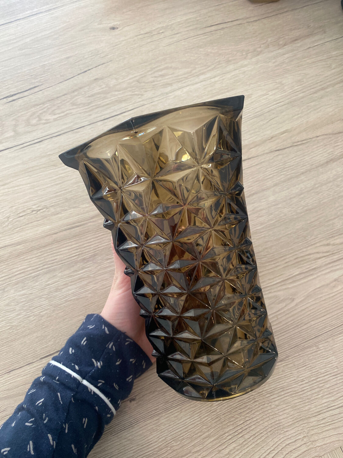 Smoked black chiseled glass vase