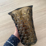 Smoked black chiseled glass vase