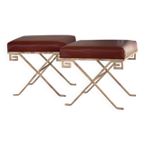Paire de tabourets en cuir et métal