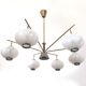 Brass chandelier and 6 white streaked glass globe lights