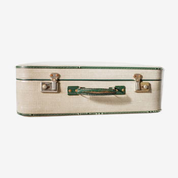 Valise ancienne coloris crème et vert