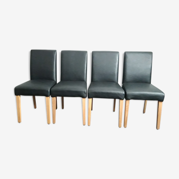 Lot de 4 chaises bois de hetre tissu noir imitation cuir marque Bseated