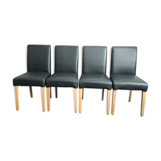 Lot de 4 chaises bois de hetre tissu noir imitation cuir marque Bseated