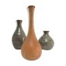 Trois vases grès pyrité bois vintage