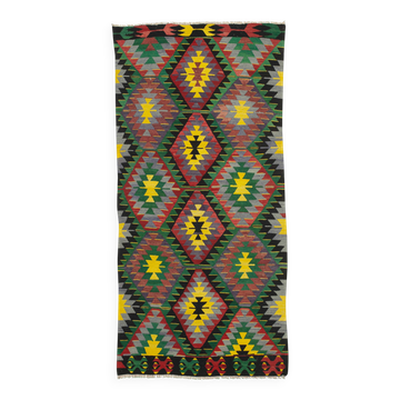Turkish Handmade Vintage Anatolian Kilim 116 cm x 242 cm