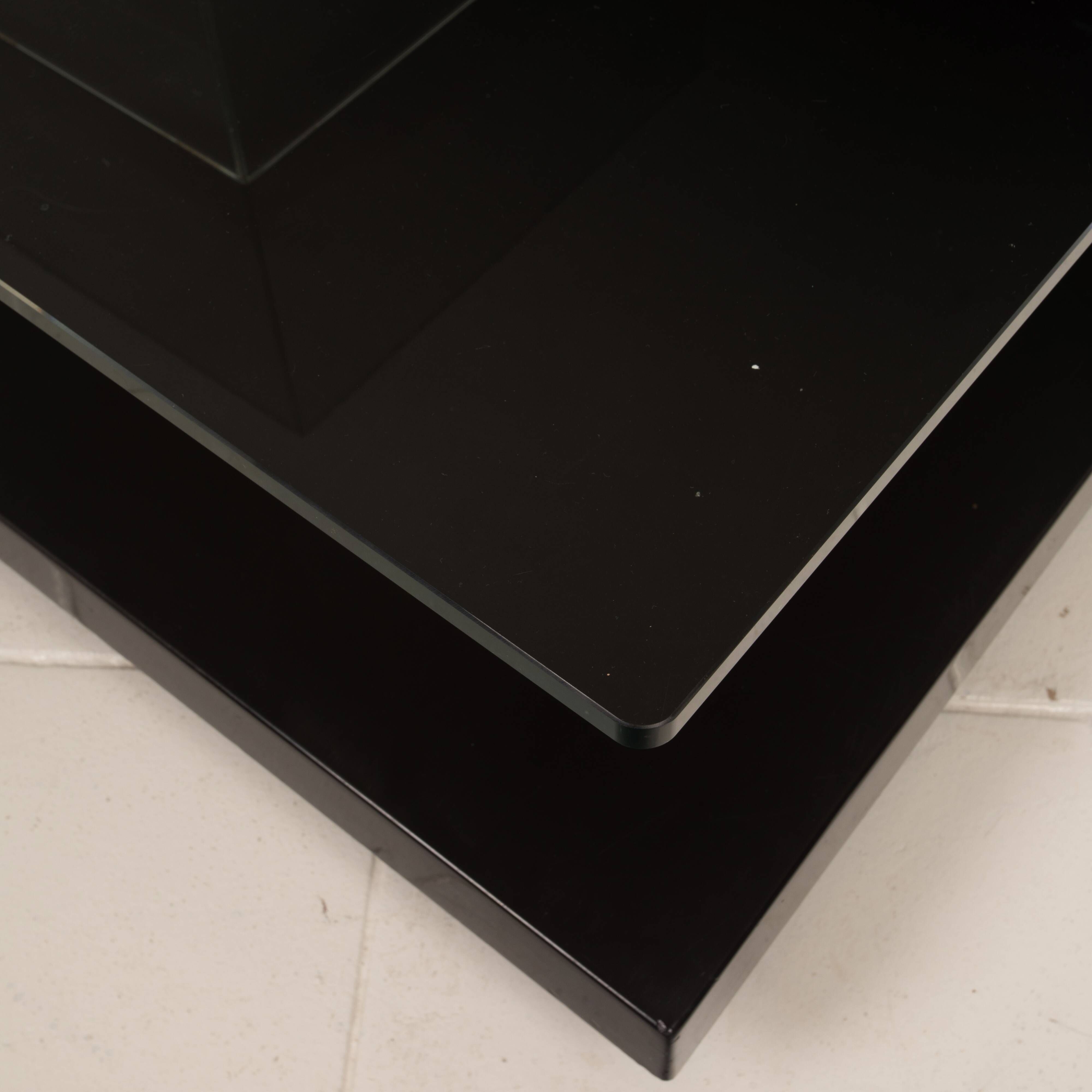 Cidue Mid Century Italian Black Lacquer, Mirror and Glass Coffee Table 1970
