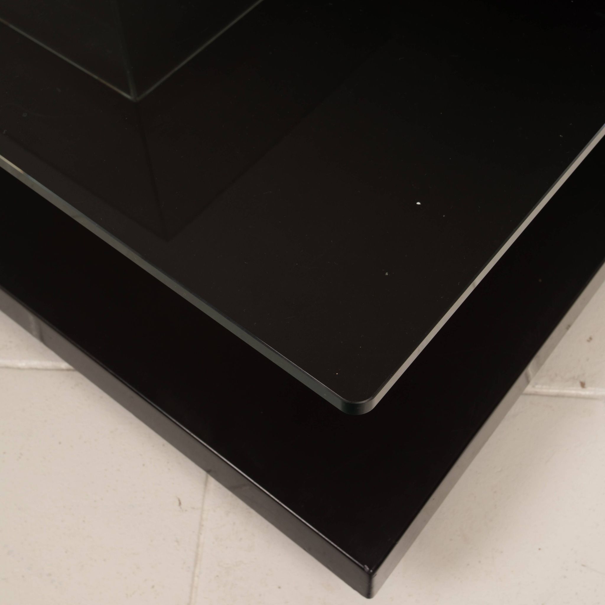 Cidue Mid Century Italian Black Lacquer, Mirror and Glass Coffee Table 1970