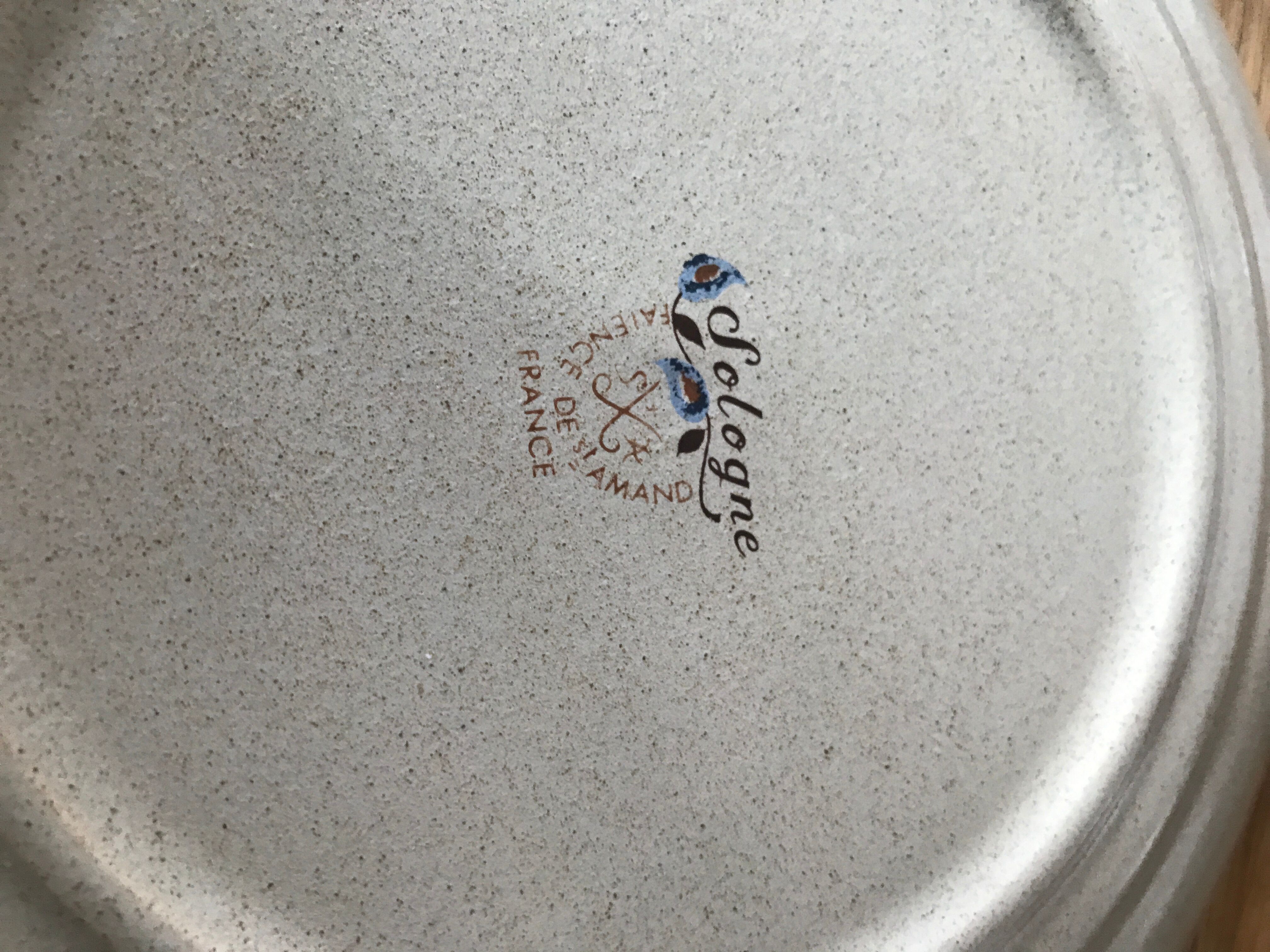 Flat plates grès earthenware of Saint Amand floral decoration Sologne