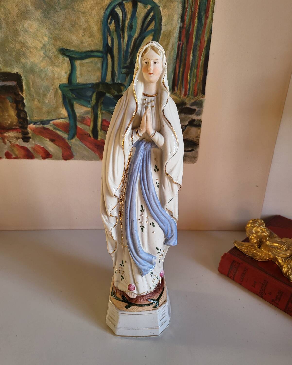 Religious Statuette of the Virgin Mary in Biscuit Porcelain