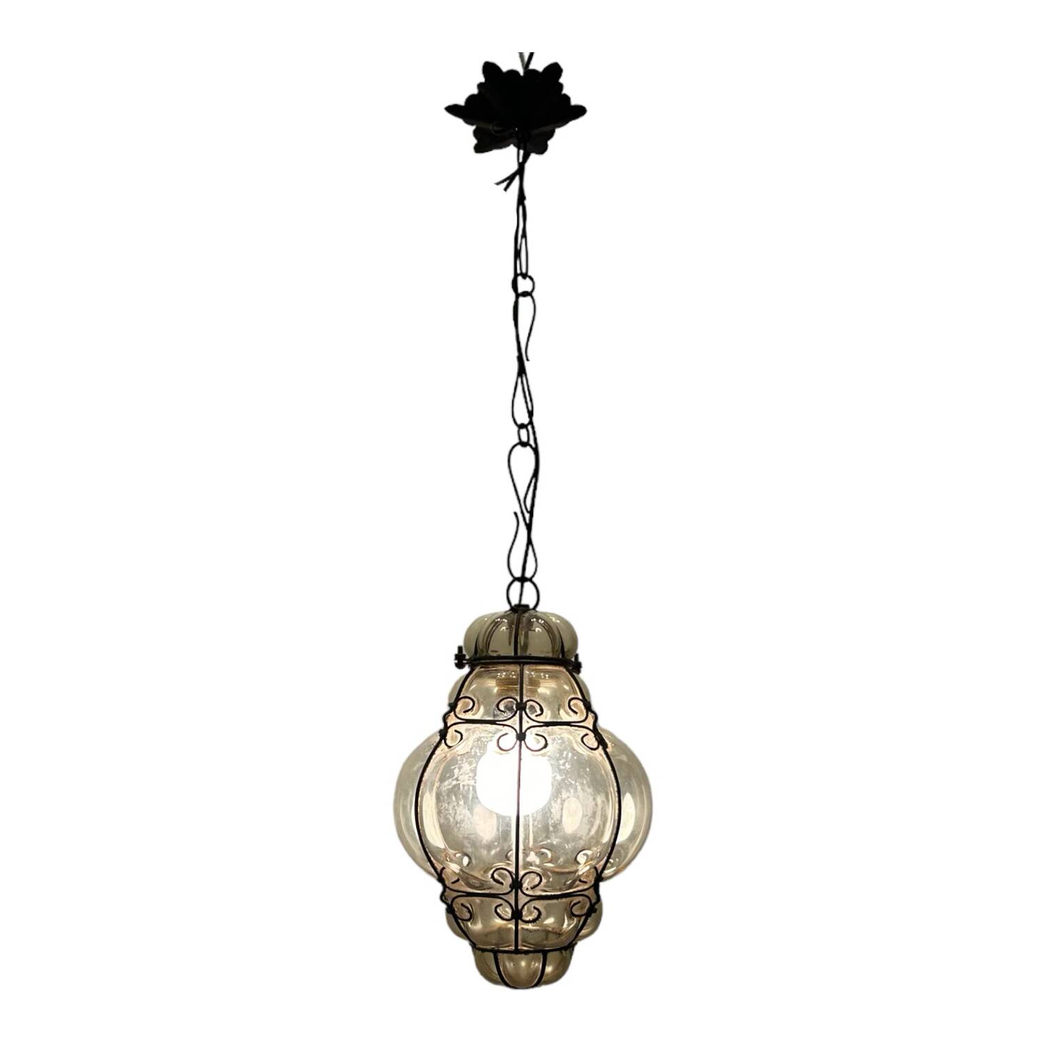 Murano Glass Wrought Iron Light Pendant