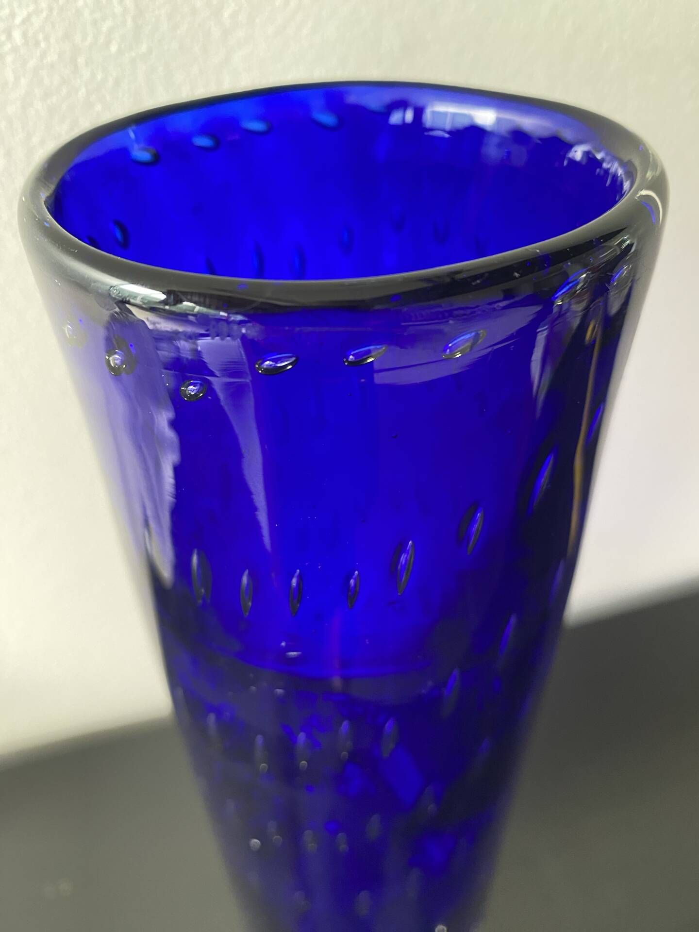 Vintage Scandinavian cobalt blue bubble glass vase from the brand.