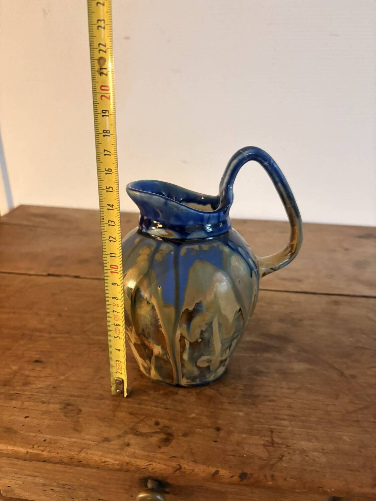 Ancien Pichet Ceramique Grès Émaille Flambe Vintage Metenier Gilbert
