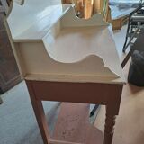 Meuble de salle de bain en bois patine blanche et marron