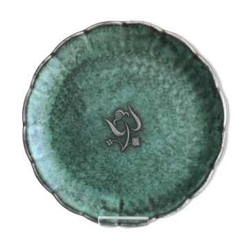 Plate with silver flowers inlay signed Gustavsberg's Argenta