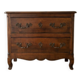 Antique walnut chest of drawers with two drawers.
