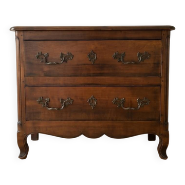 Antique walnut chest of drawers with two drawers.