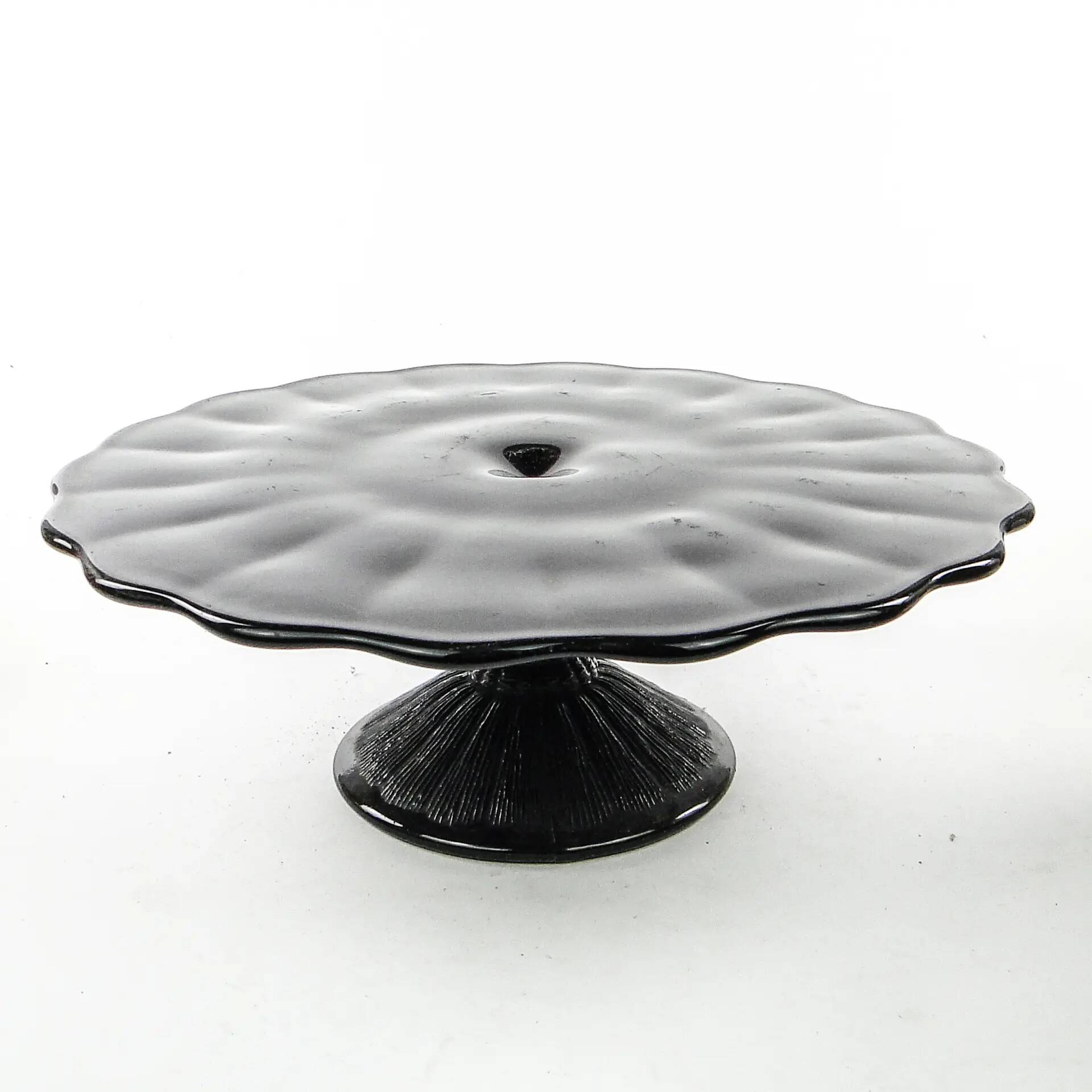 Mid-century modern cake stand, black glass, Ząbkowice, Poland, 1970s