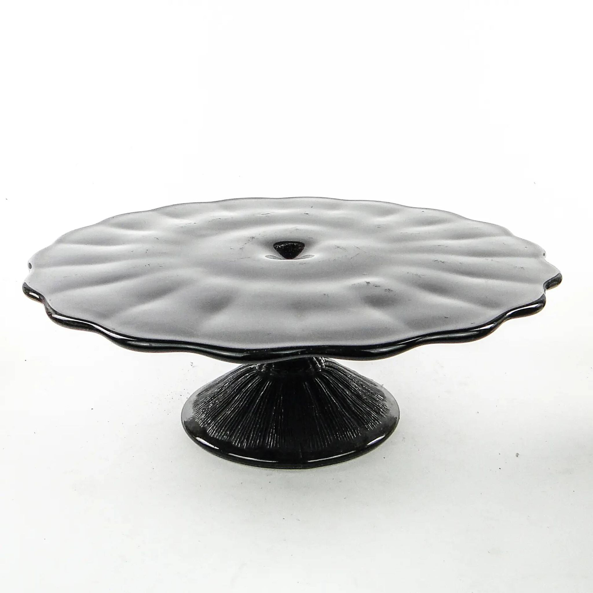 Mid-century modern cake stand, black glass, Ząbkowice, Poland, 1970s