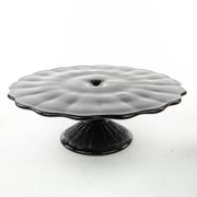 Mid-century modern cake stand, black glass, Ząbkowice, Poland, 1970s