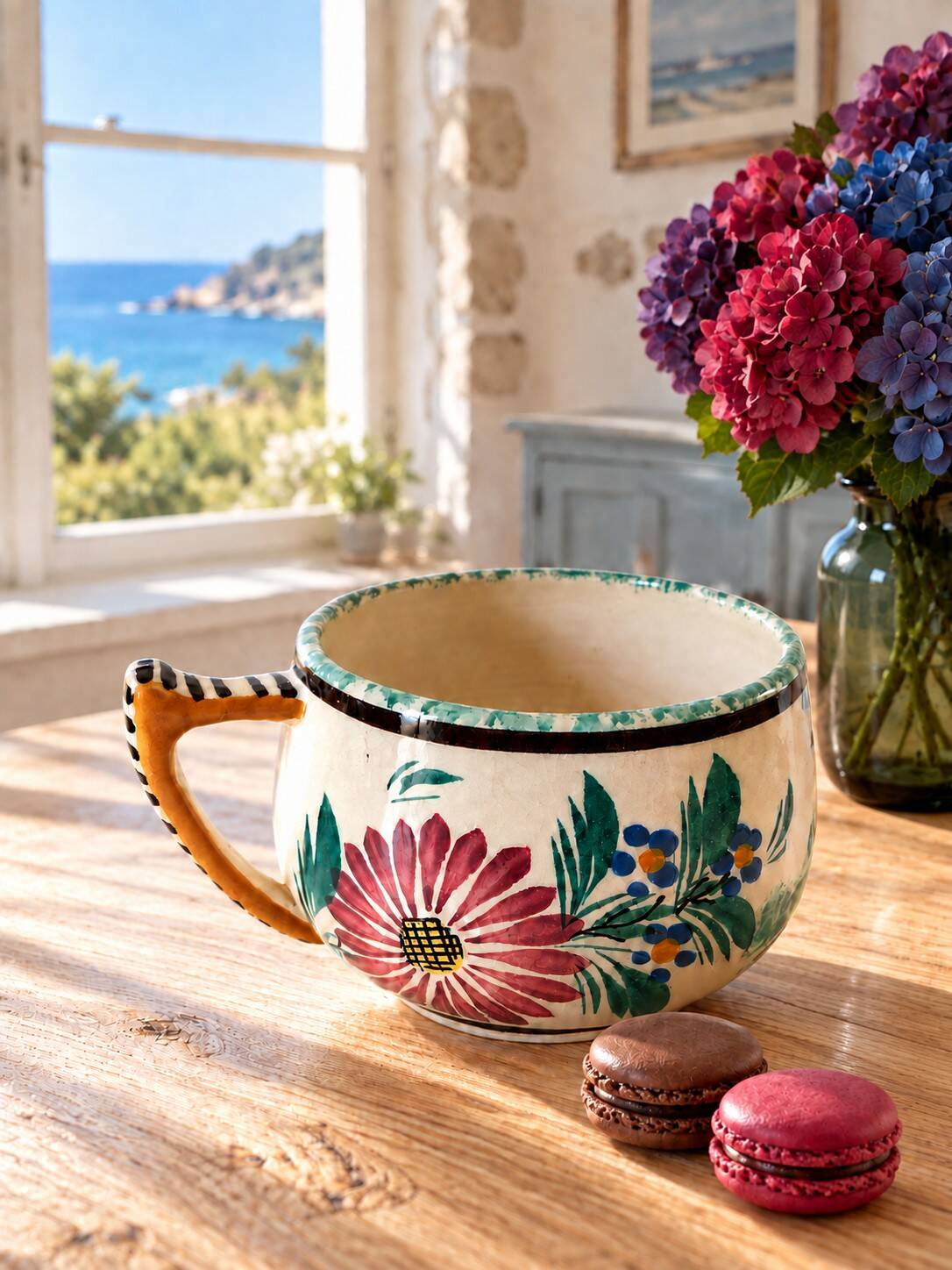 Breakfast cup HB Quimper – earthenware with rich Breton and floral decoration
