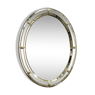 Vintage Spanish Neoclassical Hollywood Regency Oval Wall Mirror, Spain 1980