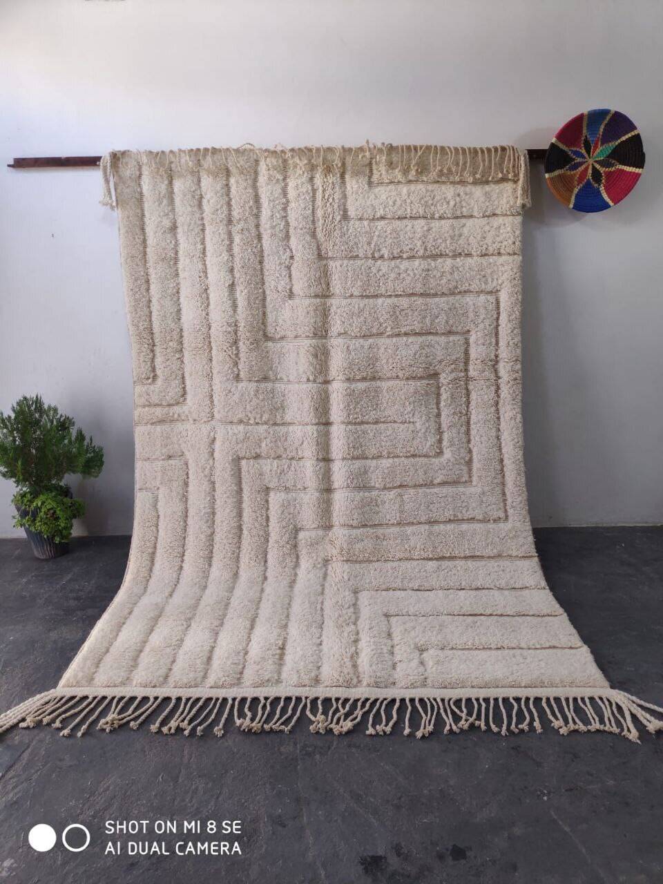 Large Sculpted Beni Ourain Rug with Labyrinth Design 300x200cm