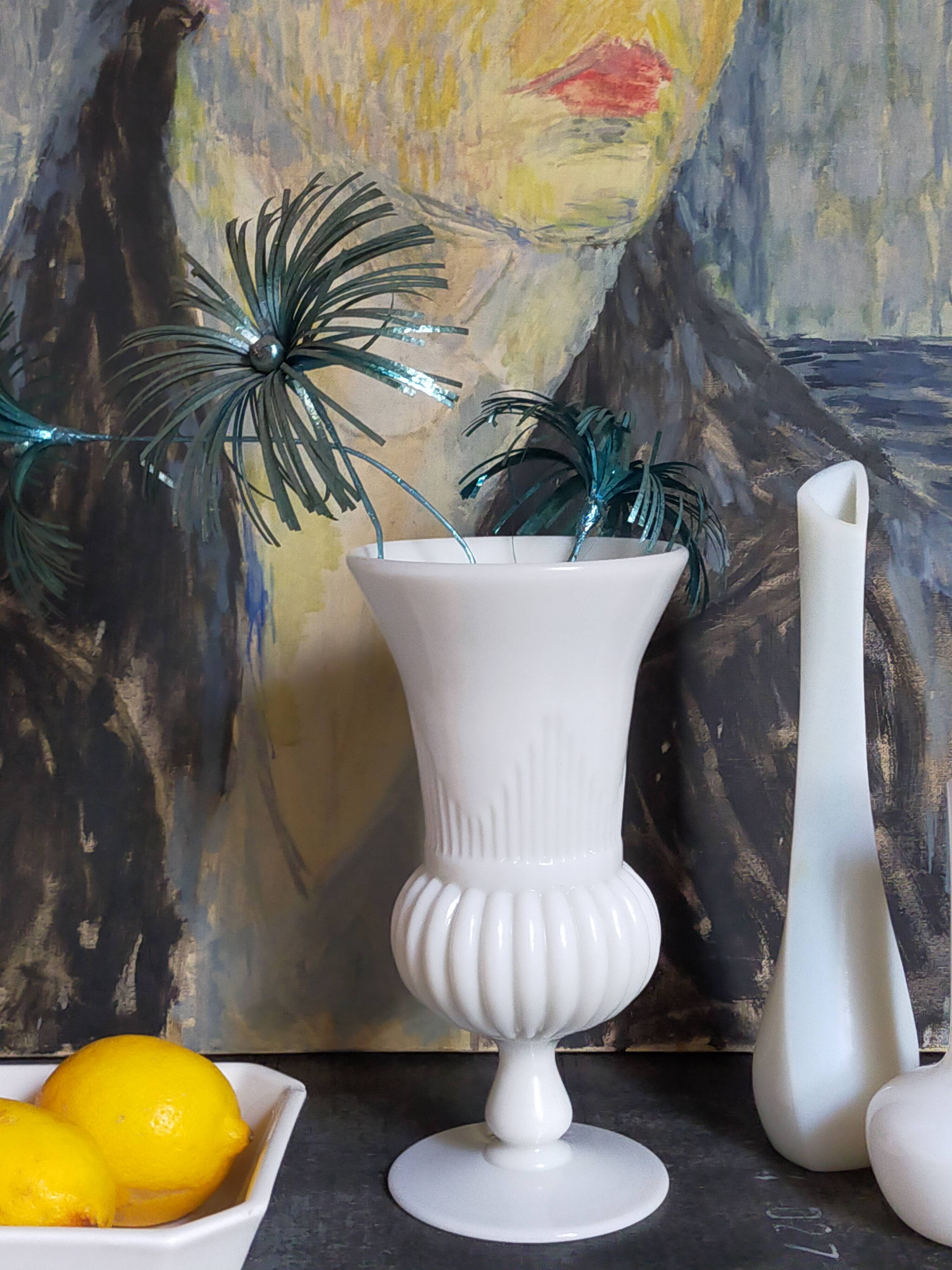 Antique milk glass baluster vase early 20th century