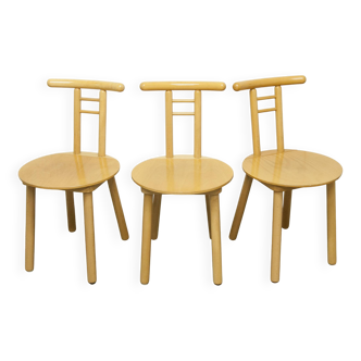 Lot de 3 chaises minimaliste en bois clair 1980 Italie