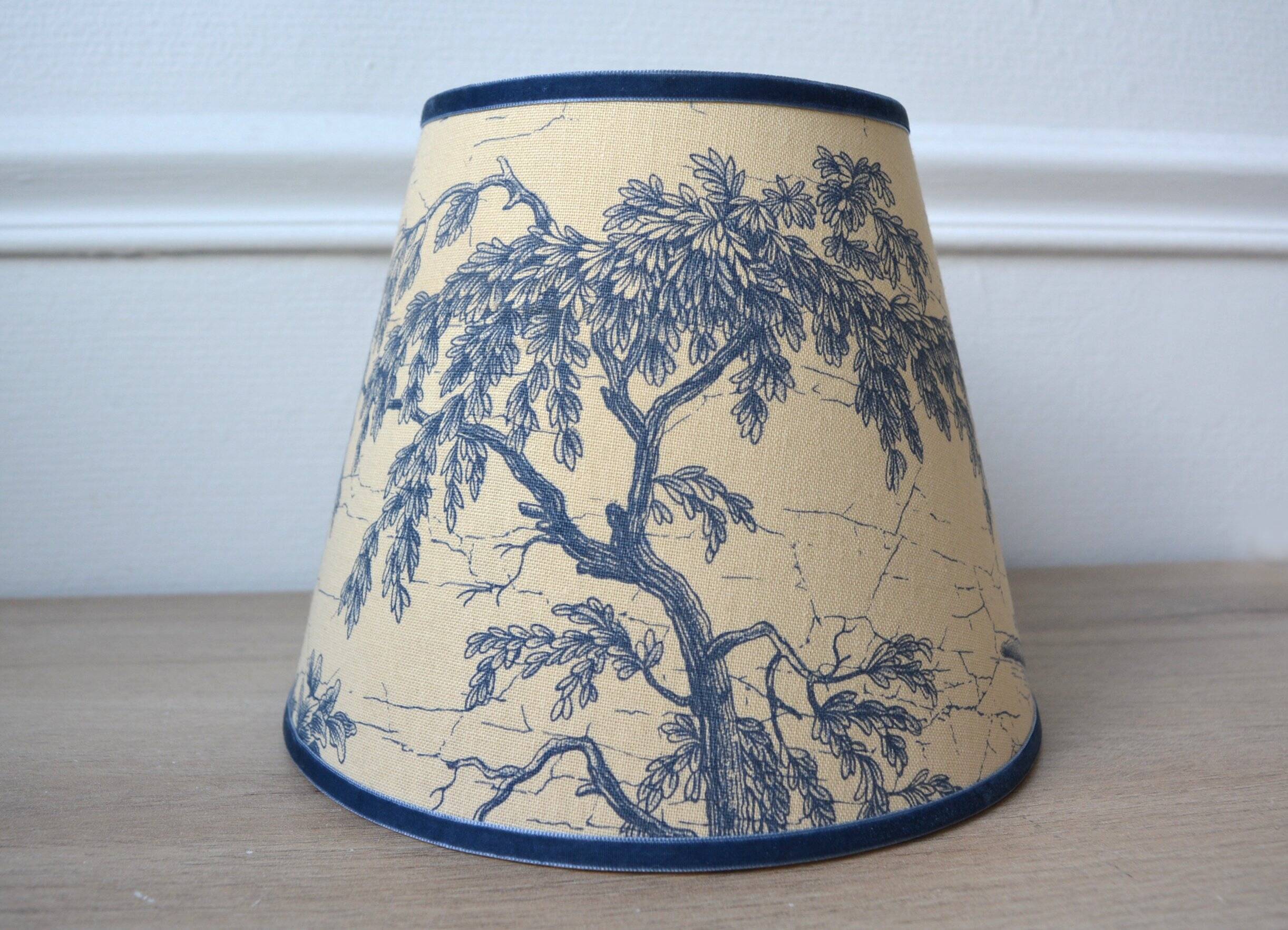Jouy fabric lampshade, blue, tree pattern, leaves