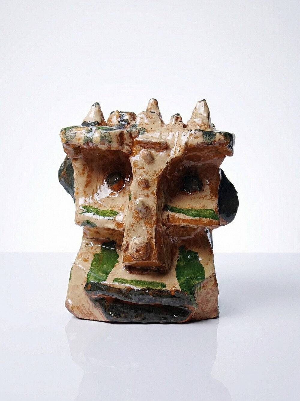 Modern anthropomorphic sculpture in glazed terracotta, vintage 70-2000.
