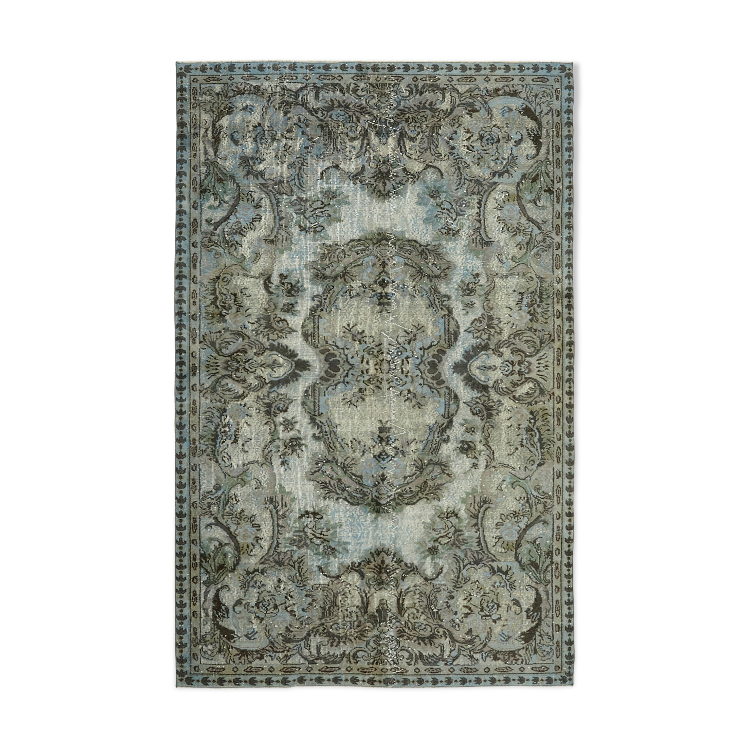 Hand-Knotted Carved Anatolian 1970s 173 cm x 267 cm Blue Carpet