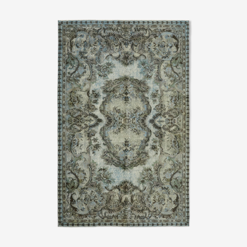 Tapis noué à la main sculpté anatolien des années 1970 173 cm x 267 cm tapis bleu