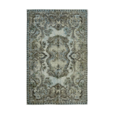 Hand-Knotted Carved Anatolian 1970s 173 cm x 267 cm Blue Carpet