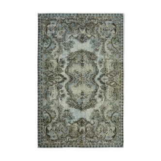 Hand-Knotted Carved Anatolian 1970s 173 cm x 267 cm Blue Carpet