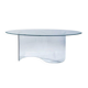Large glass table with a curved leg.