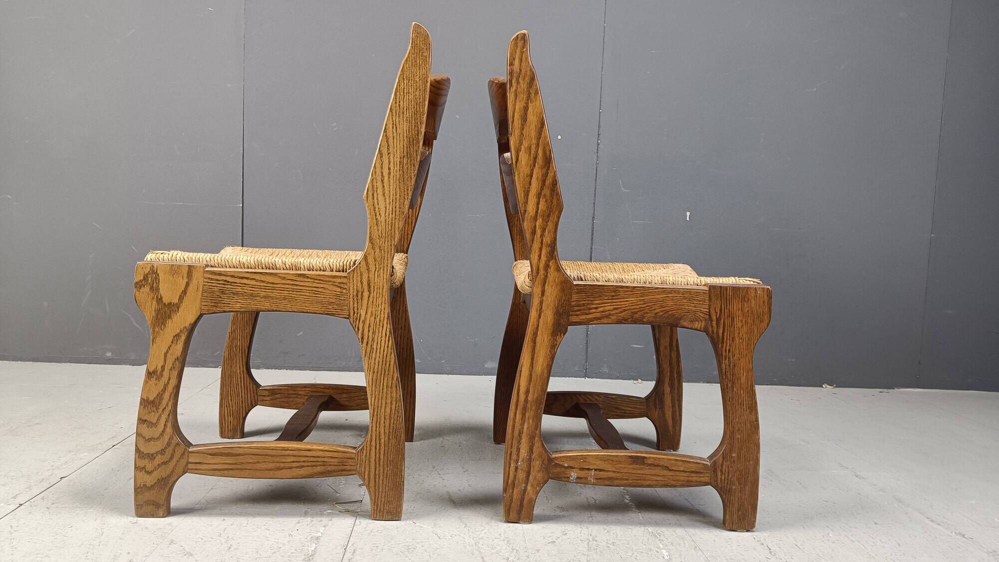 Vintage oak and wicker dining chairs, 1960s