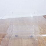 Plexiglas coffee table with vinyl compartment and magazines rack