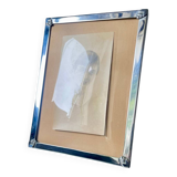 Cadre en métal argenté art deco 20,5 cm x 15,5 cm verre bombé