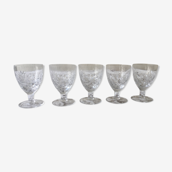 Lot de 5 verres à vin anciens en cristal