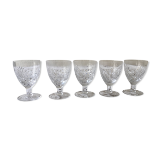 Lot de 5 verres à vin anciens en cristal