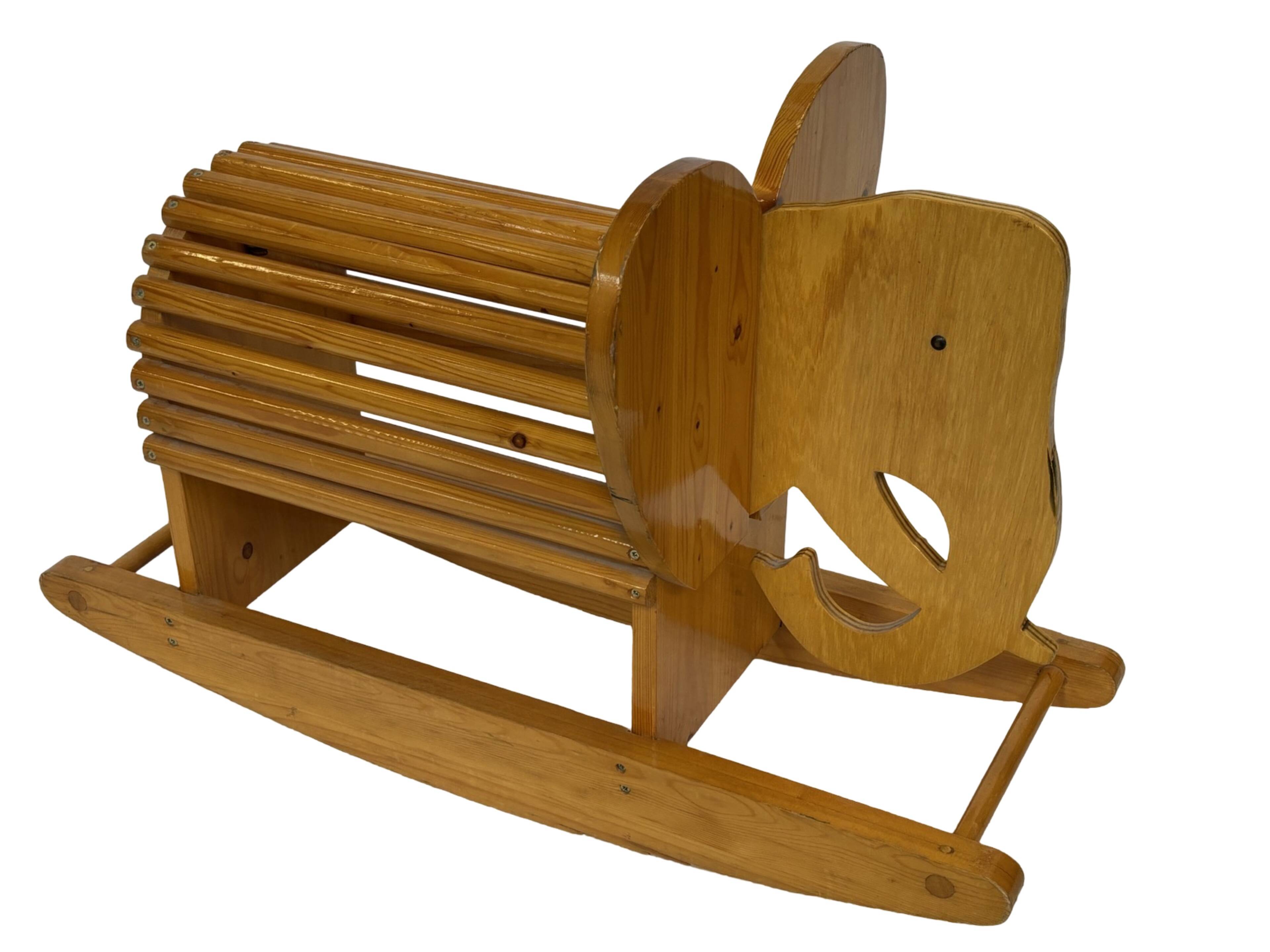 Vintage Swedish design Wooden Rocking Elephant 80's design
