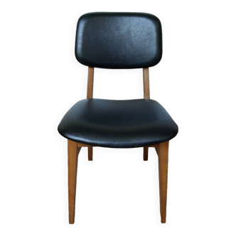 Chaise scandinave vintage 1960 hêtre skai noir