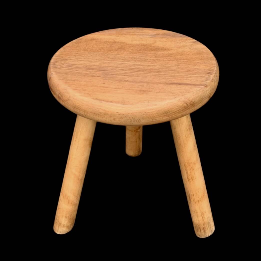 Tabouret tripode bois massif vintage – sellette rustique - Ameublement